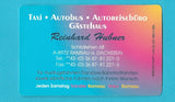 Visitenkarte. Taxi Hubner. Ramsau am Dachstein.