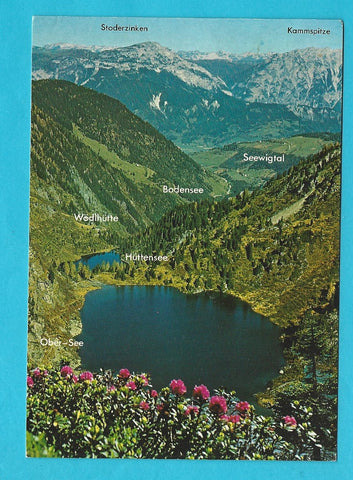 AK Blick vom Obersee auf den Hüttensee und das Seewigtal mit dem steirischen Bodensee (bei Haus im Ennstal).
