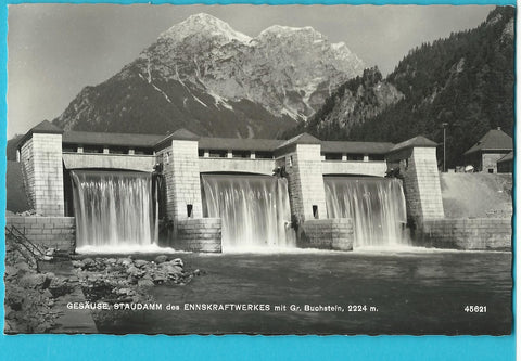 AK Gesäuse, Staudamm des Ennskraftwerkes mit Gr. Buchstein. (1960)
