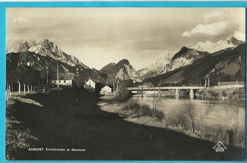 AK Admont. Ennsbrücke m. Gesäuse. (1932)