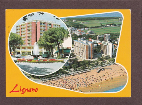 AK Lignano. Piazza Fontana e Via Carinzia dall‘aereo.