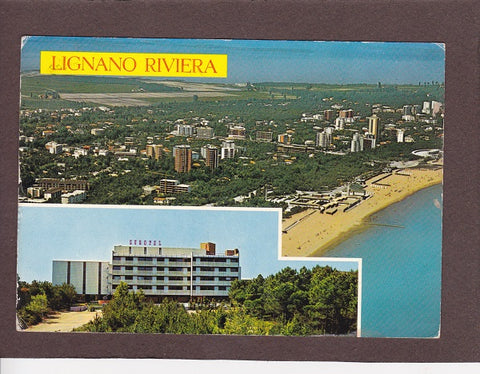 AK Lignano Riviera. Veduta aerea ed Eurotel.