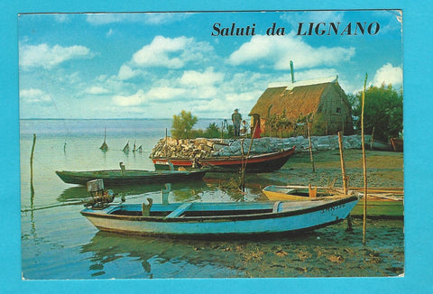 AK Saluti da Lignano. capanni di pescatori in laguna.