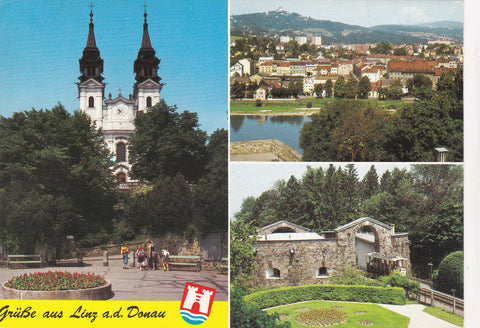 AK Grüße aus Linz a.d. Donau. Wallfahrtskirche auf dem Pöstlingberg.