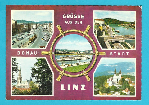 AK Grüsse aus der Donau-Stadt Linz.