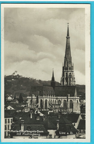 AK Linz. Maria-Empfängnis-Dom mit Pöstlingberg.