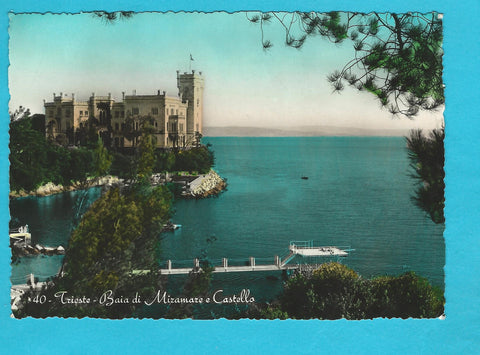 AK Trieste - Baia di Miramare e Castello. (1955)