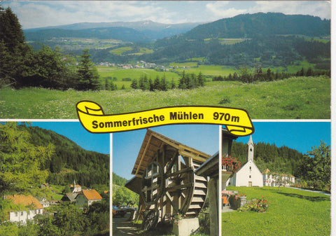 AK Sommerfrische Mühlen mit Zirbitzkogel. Altes Mühlrad, St. Rochus.Kapelle. 