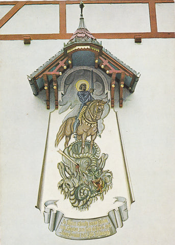 AK Gemälde des Hl. Georgs an der Fassade der Kuranstalt Wildbad Einöd.