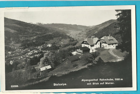 AK Stolzalpe Alpengasthof Rahmhube mit Blick auf Murau. (1938)