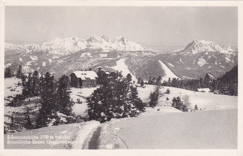 AK Edelrautehütte auf der Scheiblalm gegen Gesäuseberge.