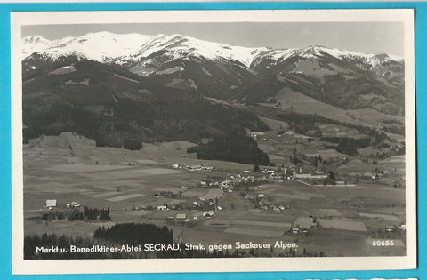AK Markt u. Benediktiner-Abtei Seckau gegen Seckauer Alpen.