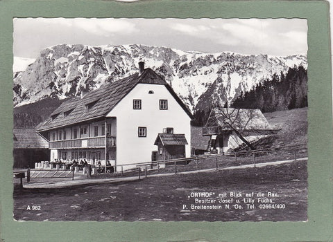 AK Breitenstein. Orthof mit Blick auf die Rax Besitzer Josef u. Lilly. Fuchs.