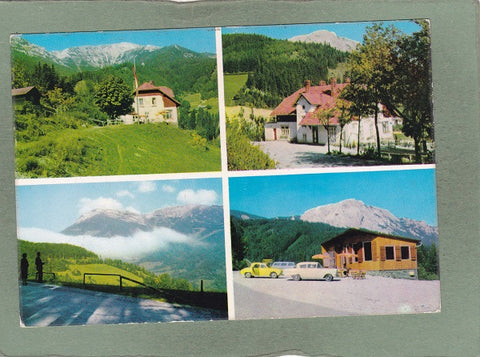 AK 1 und 2 Alpengasthof E. Geyschläger Preinergscheid. 3. Blick zur Raxalpe. 4 Espresso am Preinergscheid.