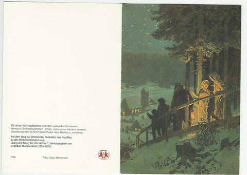 Weihnachts-Billett. Auf dem Weg zur Christmette, Illustration von Paul Hey. (SOS Kinderdorf)
