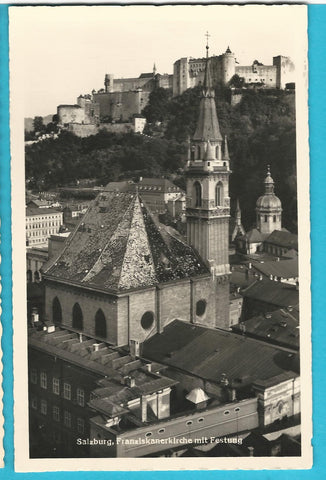AK Salzburg, Franziskanerkirche mit Festung.