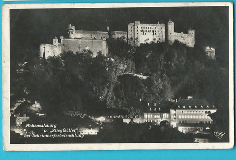 AK Hohensalzburg u. Stieglkeller bei Scheinwerferbeleuchtung.