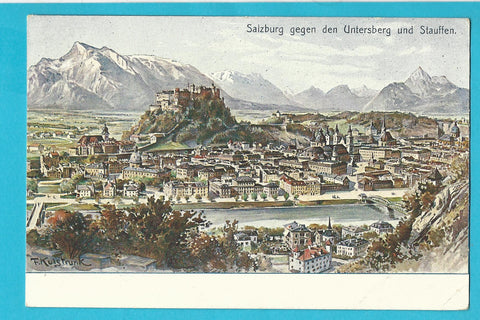 AK Salzburg gegen den Untersberg und Stauffen.