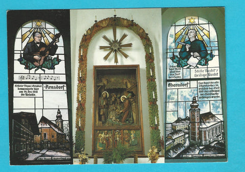 AK Oberndorf bei Salzburg. Stille Nacht Kapelle. Altar mit Krippe und Seitenfenster.
