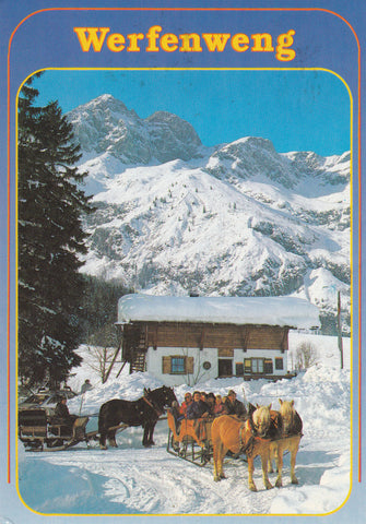 AK Werfenweng. Romantische Schlittenfahrt zum Berggasthaus Gamsblick. Bes. H. Krahbichler.