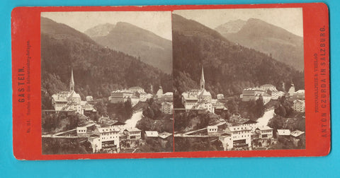 Stereo-Foto auf Hartkarton Gastein von den Schwarzenberg-Anlagen.