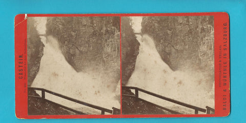 Stereo-Foto auf Hartkarton Gastein. Wasserfall bei dem Badeschloss.
