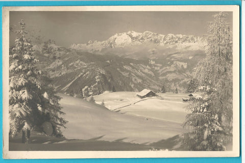 AK Aus dem Skigebiet von St. Johann im Pongau. Skihütte am Gern mit Hochkönig. (1932)