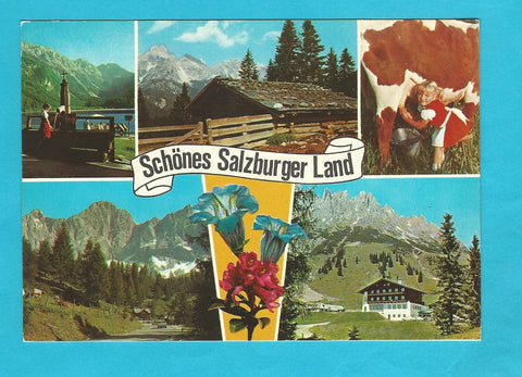 AK Schönes Salzburger Land. (Jägersee, Reitalm mit Bischofsmütze, Dachstein-Südwand, Hochkönig, Arthurhaus)