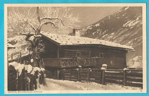 AK Gastein, Bauernhaus im Winter.