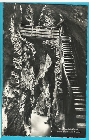 AK Liechtensteinklamm. Hohe Brücke mit Kessel.