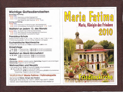Kalender (Jahr 2010) Trössing 80, Gnas. Wallfahrtsort Maria Fatima Fatimakapelle.