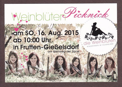 Werbekarte Weinblüten Picknick am SO 16. Aug. 2015 in Frutten-Gießelsdorf am