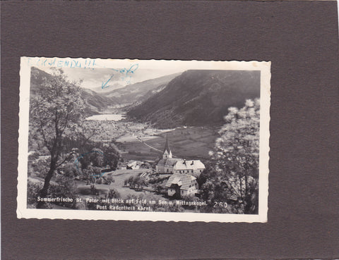 AK St. Peter mit Blick auf Feld am See u. Mittagskogel. Post Radenthein.