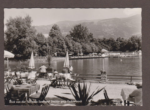 AK Seeboden. Blick von der Terrasse Seehotel Steiner geg. Tschiernock.