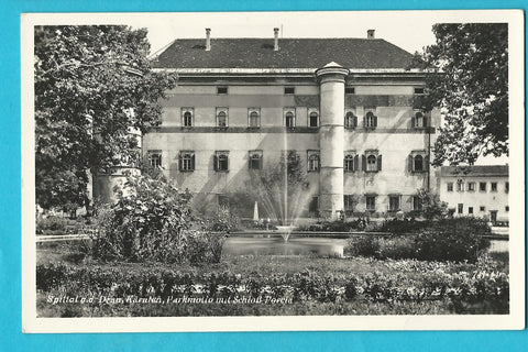 AK Spittal an der Drau. Parkmotiv mit Schloß Porcia. (1952-53)