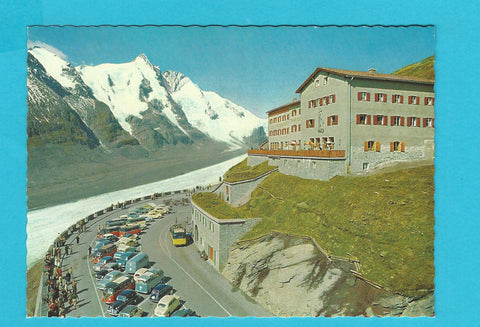 AK Parkplatz Franz Josephs Höhe mit Schnellgaststätte und Grossglockner.