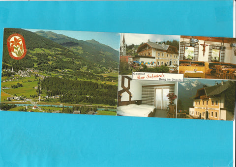 Doppel-AK Berg im Drautal. Gasthof Zur Schmiede. Familie Gallob.