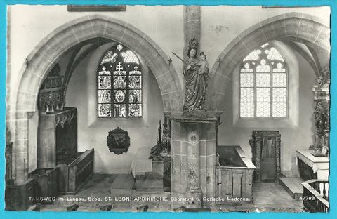 AK Tamsweg. St. Leonhardkirche. Chorstuhl und Gotische Madonna.