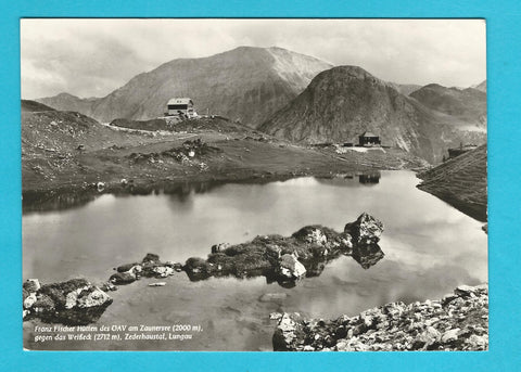AK Franz Fischer Hütten des ÖAV am Zaunersee gegen das Weißeck, Zederhaustal.