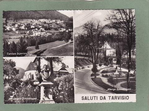 AK Saluti da Tarvisio. Tarvisio Superiore, Monumento Schnablegger, Albergo Schnablegger)