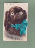Künstlerkarte, Der Geck. Hund mit eingesetzten Plastikaugen.