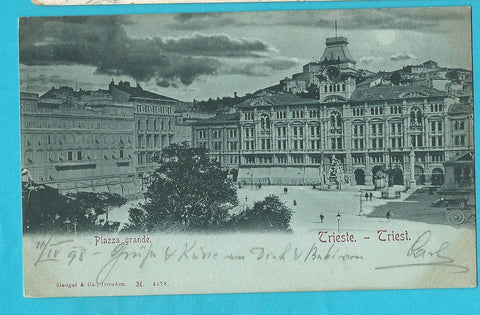 AK Trieste. Piazza Grande. Mondscheinkarte.