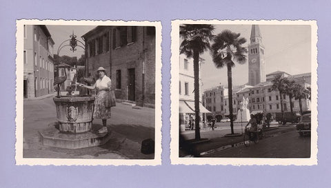 2 x Foto Portogruaro. (1962) Platz in Portogruaro, Schwanenbrunnen in Portogruaro.