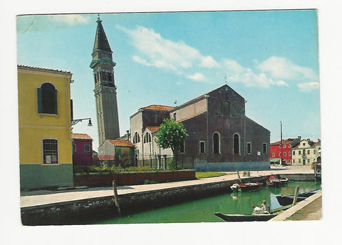 AK Burano. La Cattedrale con il caratteristico campanile.