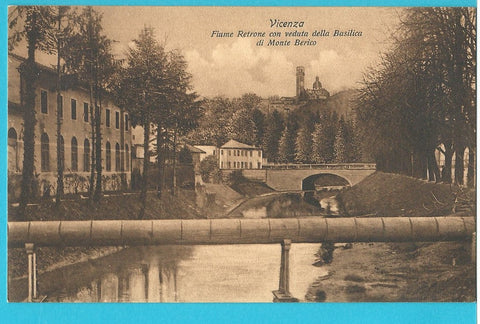 AK Vicenza. Fiume Retrone con veduta della Basilica di Monte Berico.