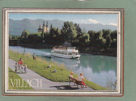 AK Villach. Draupromenade mit Drauschiff Landskron.