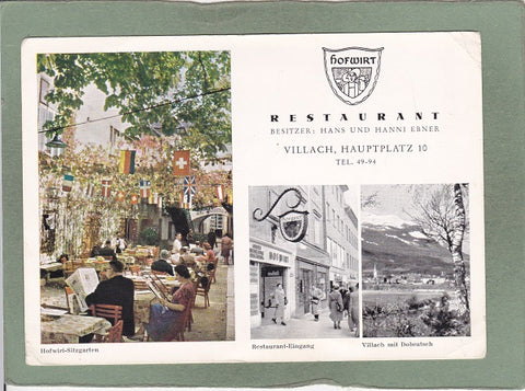 AK Villach, Hauptplatz 10. Restaurant Hofwirt. Besitzer: Hans und Hanni Ebner.