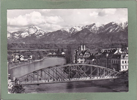 AK Villach Draubrücke mit Mittagskogel.