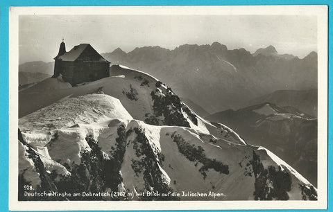 AK Deutsche Kirche am Dobratsch mit Blick auf die Julischen Alpen. (1927)