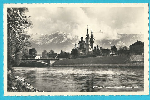 AK Villach. Draupartie mit Kreuzkirche.